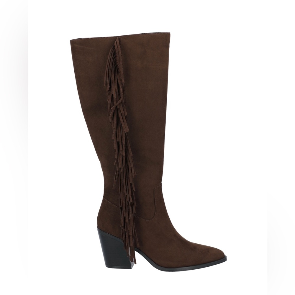 Time and Tru Women's Faux Suede Tall Fringe Boots in Sand - Picture 4 of 6